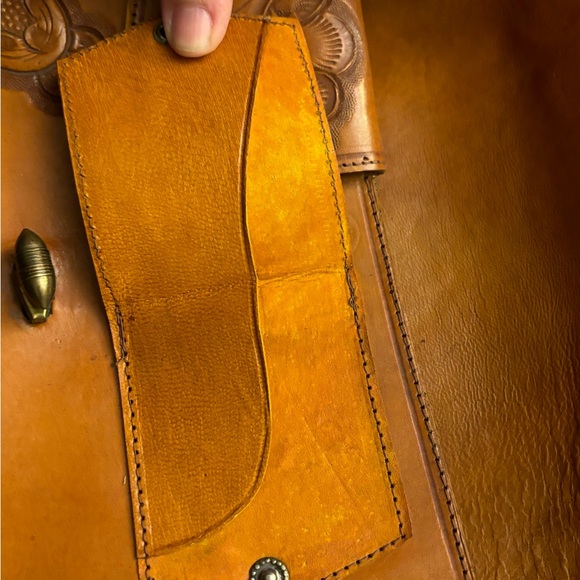 Hand Tooled Genuine Leather Bag c.1960-70s - Picture 5 of 12